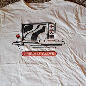 Old Navy White Tee with Red and Black Retro Gaming Graphic
